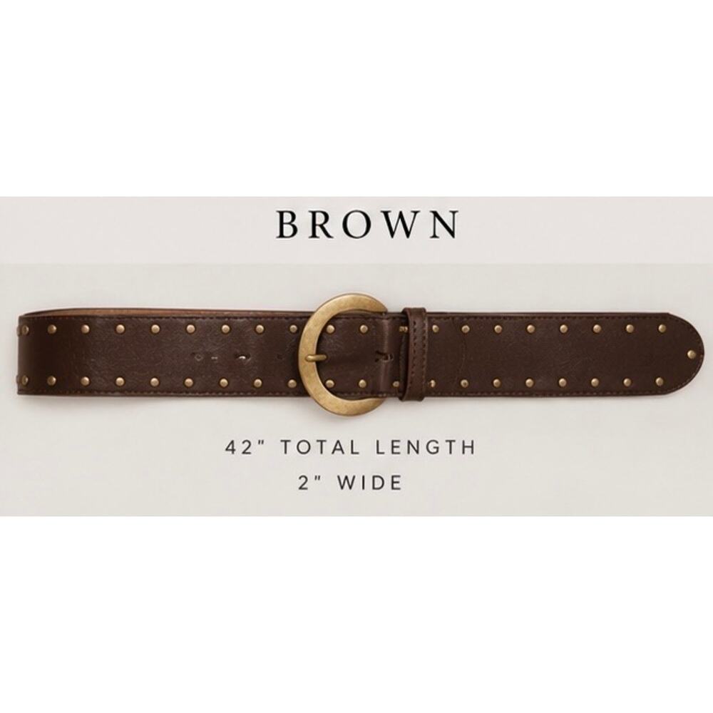 Madewell Wide Faux Leather Studs Belt Antique Gold Buckle Western Inspired Boho - Picture 2 of 5